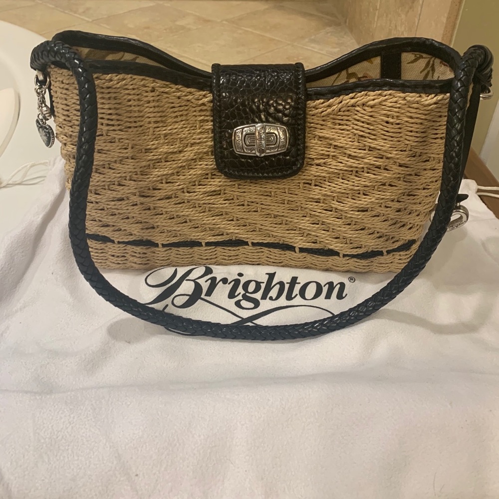 Brighton Wendy Straw/Black Leather Handbag